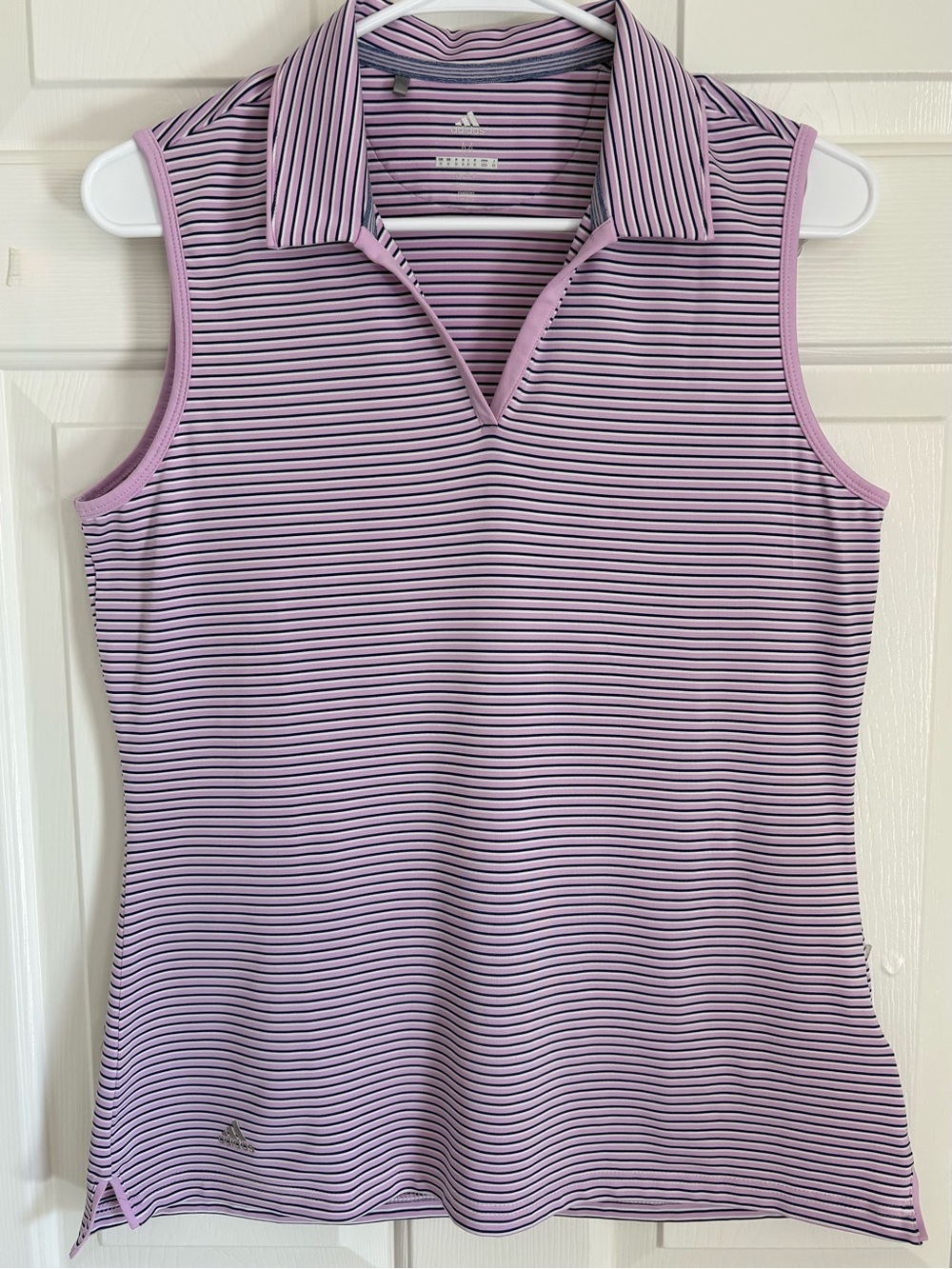 Adidas Sleeveless Golf Tennis Polo Tank Pink Striped Medium Stretch Athletic Top